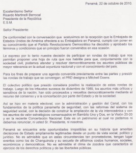 NOTA AL PRESIDENTE RICARDO MARTINELLI